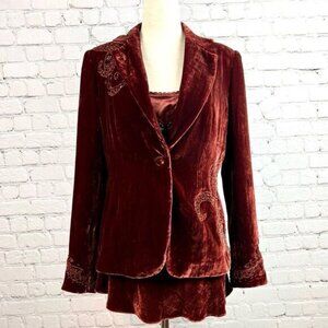 Reba 2 Piece  Set: Wine Colored Velvet Sequin Top & Jacket Set Sz 6/8